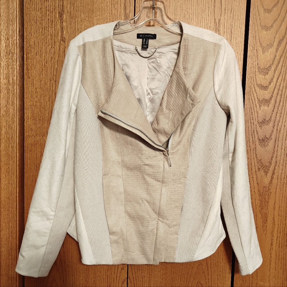 H By Halston Tan Cream Blazer Asymmetrical Design